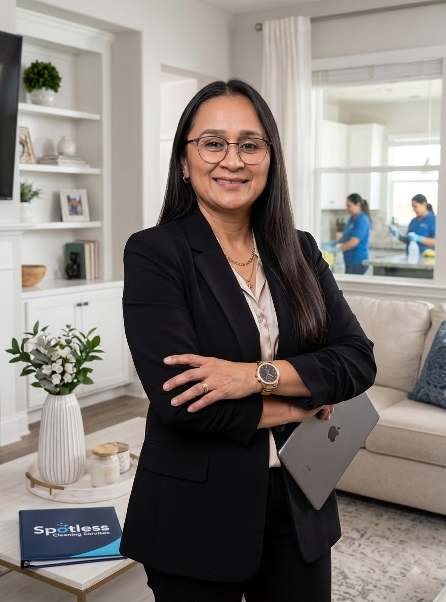Cinthia, founder of Cinthia's Cleaning Services, in a Houston home